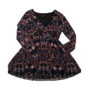 Marciano V-Neck Skater Fit and Flare Printed Navy Dress